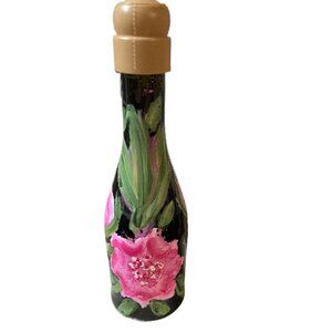 Hand-Painted Floral Bottle with Tan Cap